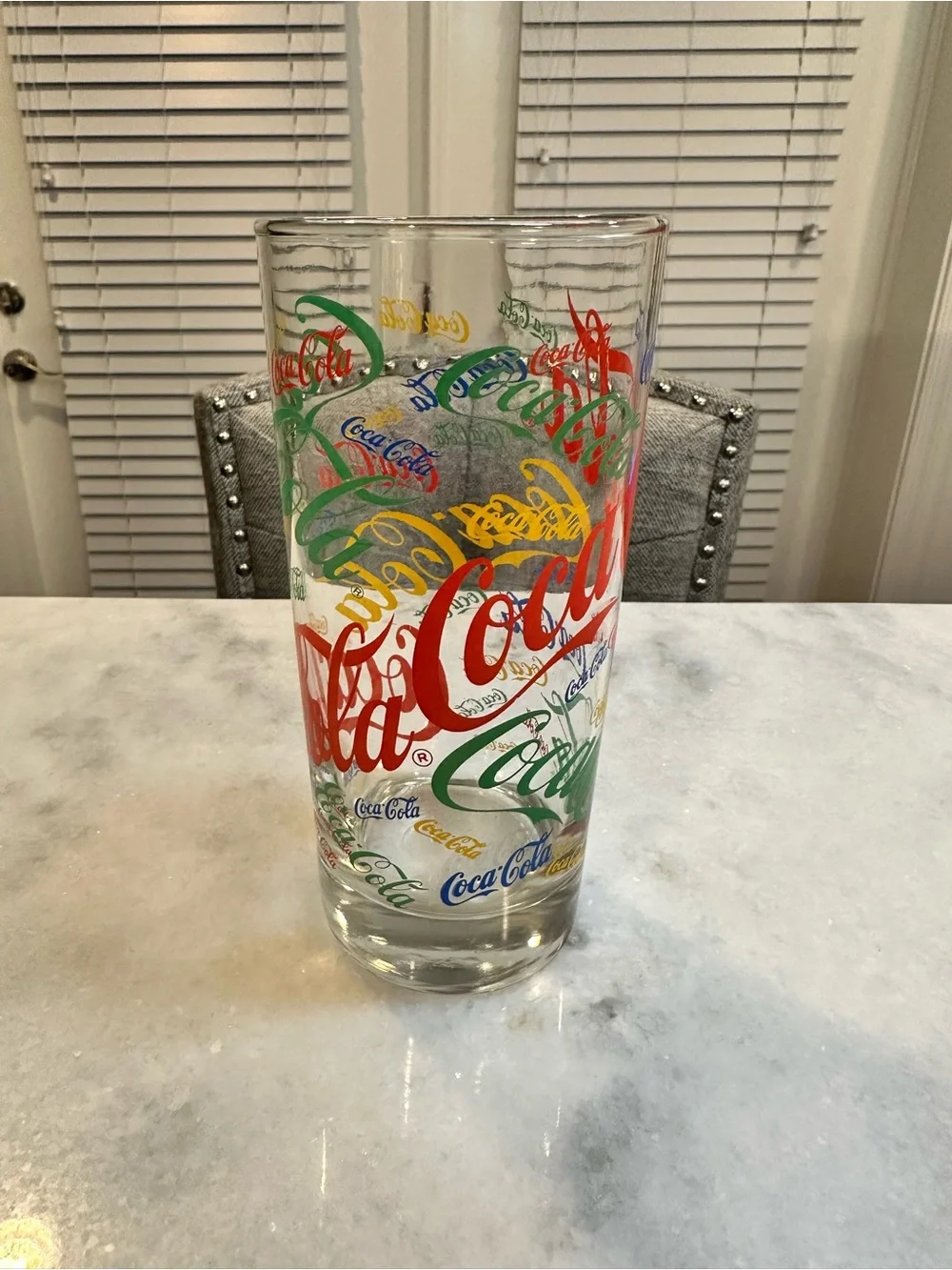 Coca-Cola Multi Color Logo Vintage Glass Cup, 15oz